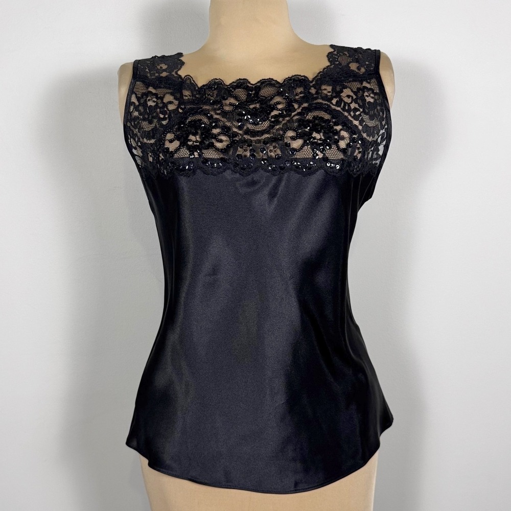 Vintage Cinema Etoile Cami Top Lace‎ Sequin Sleeveless Blouse Black Medium